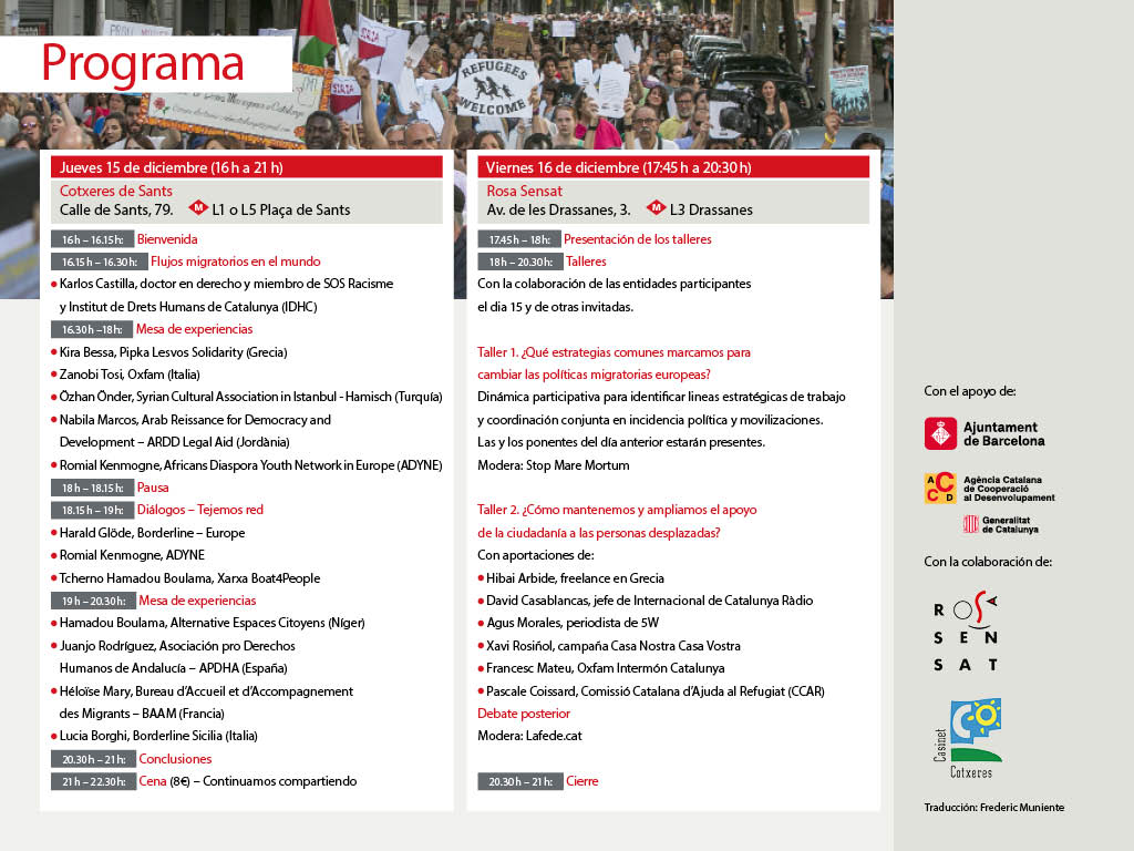 [PROGRAMA DEFINITIVO 15-16D] Encuentro Mediterráneo sobre flujos migratorios.Deconstruyamos la Europa Fortaleza.Tejamos red. #MigraRightsNet