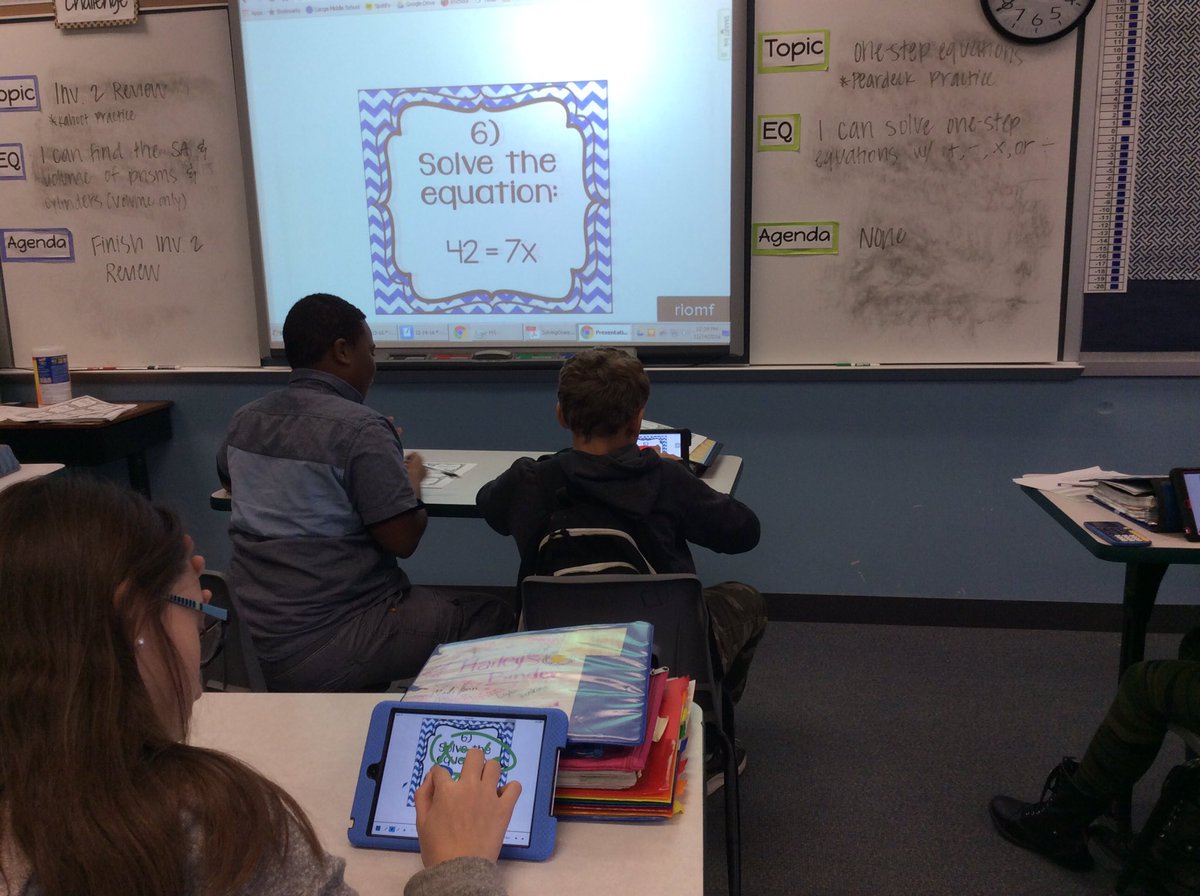 ChelseaJacobs23's tweet image. Practicing solving 1-step equations using @PearDeck 🍐 #lmstech