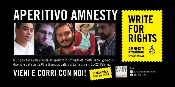 AmnestyPA290's tweet photo. #WRITEforRIGHT 
Vi aspettiamo domani sera alle 19 al Basquiat Café! https://t.co/wPBuIPEmx8