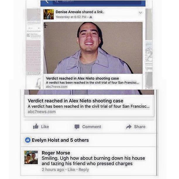 thelynnea's tweet photo. Dear @SFPDChief - you must #FireMorse. OCC verified that he threatened to burn down the house of the family of #AlexNieto. Now you must act. https://t.co/4QnEbWU04c