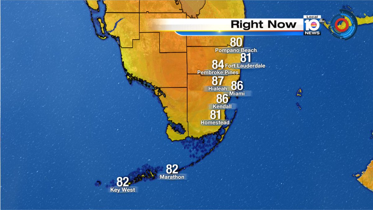 It's almost 3 p.m. and Miami is showing 86°.. Pembroke Pines is reporting 87°!  A cold front brings relief Thursday. https://t.co/zMcO4jGKWe