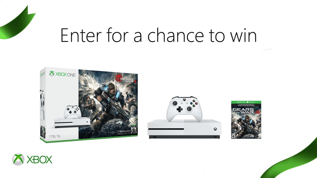 RT for a chance to win an #XboxOneS #GearsofWar4 [M] Bundle. #12DaysofGiving #XboxSweepstakes Rules: bit.ly/2hGIzpm