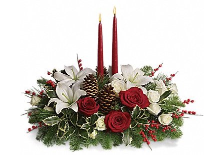 Add a little cheer to your holiday! Place your order early for this festive, rose centerpiece!