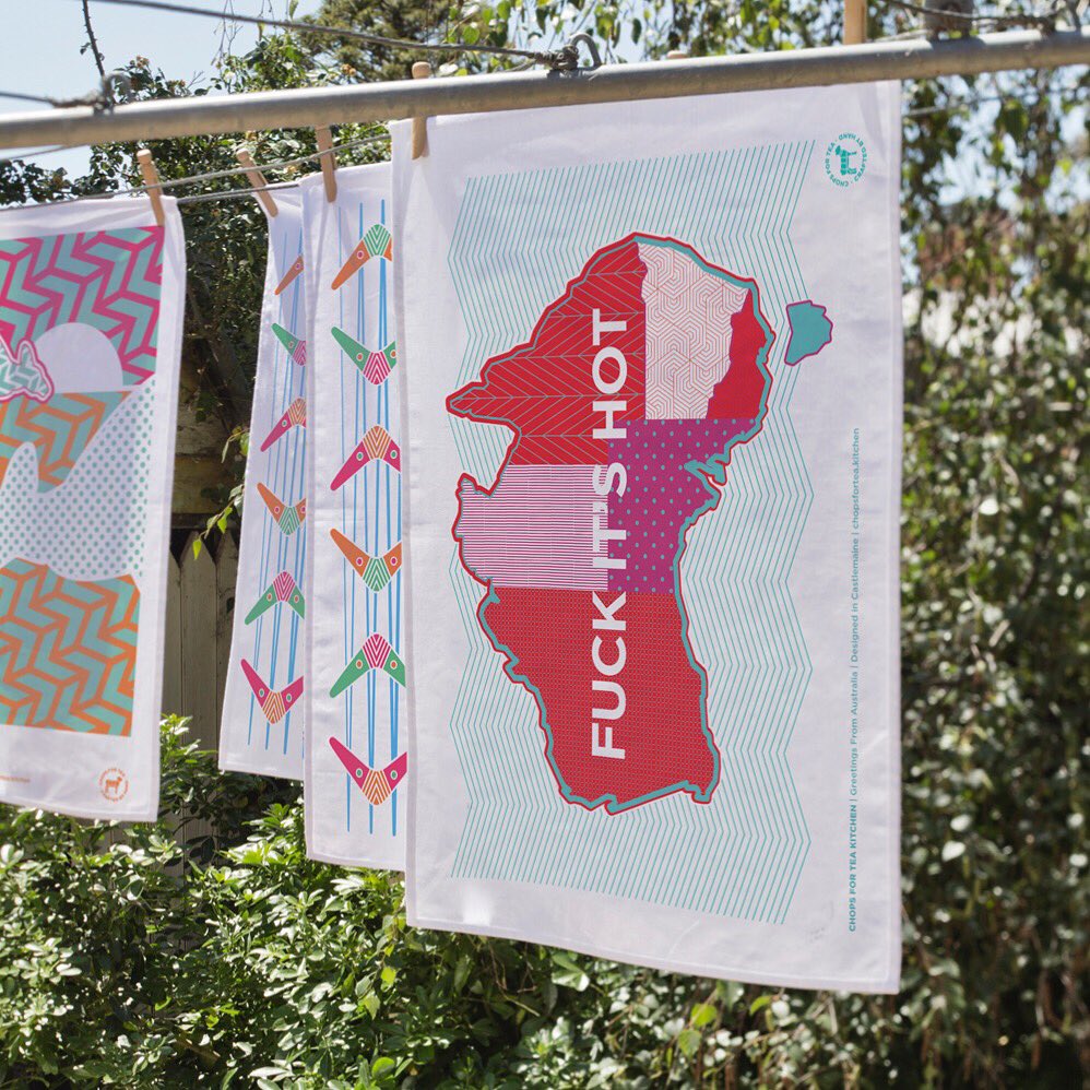 Back in stock! #fuckitshot #teatowel #screenprinted #cottonlinen #quirkygift #funny #australia #weather #hot #castlemaine #melbourne #sydney