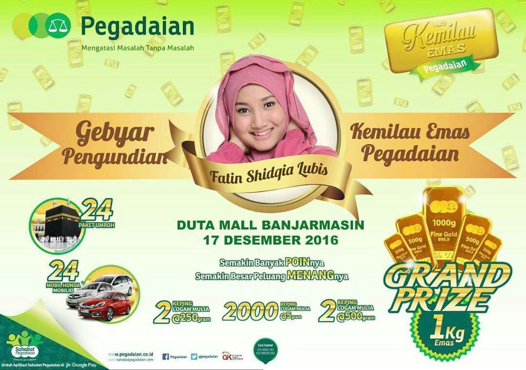 #JadwalFatin Sabtu 17 des' <a href="/FatinSL/">Fatin Shidqia Lubis</a> meramaikan "Gebyar Pengundian <a href="/Pegadaian/">Pegadaian</a>" Pkl 19:00 di <a href="/dutamall_bjm/">Duta Mall</a> Banjarmasin