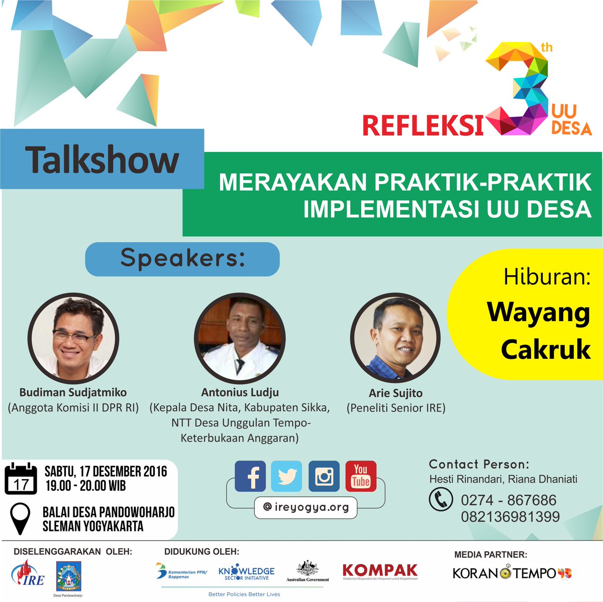 Talkshow "Merayakan Praktik2 Implementasi UU Desa"bersama <a href="/budimandjatmiko/">Budiman Sudjatmiko (IG: kelasinspirasibudiman)</a> <a href="/ariesujito_UGM/">ariesujito UGM</a> diramekan #wayangcakruk. <a href="/infojogja/">info jogja</a> <a href="/JogjaUpdate/">jogjaupdate.com</a>