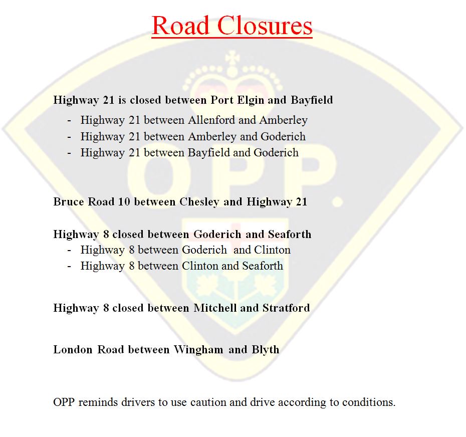 UPDATE ROAD CLOSURES: #Hwy8 now CLOSED between #Mitchell and #Stratford. #SeeSnowGoSlow ^jp