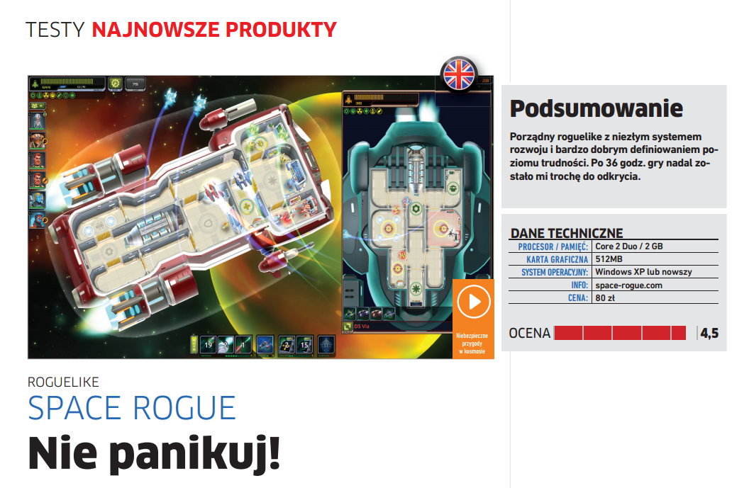 RedBeatGames's tweet photo. Polish magazine CHIP.PL gives Space Rogue 4.5/5, noting the game's visual and audio style, replayability and difficulty level :) https://t.co/0I1PF9vAPB