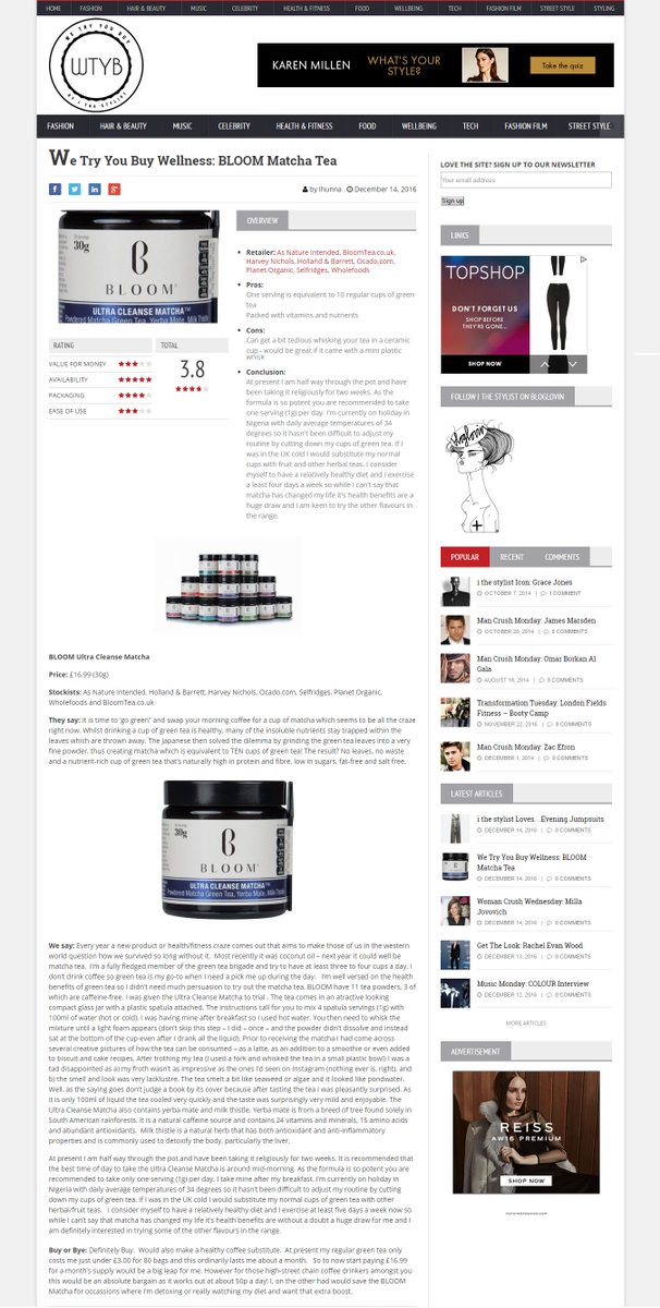 debbieschogger's tweet photo. Thank you @ithestylist for featuring the BLOOM ULTRACLEANSE. Read her review here https://t.co/FUTpZK5CWh #matcha #bloomtea #bloommatcha https://t.co/WJOyo9GqLv