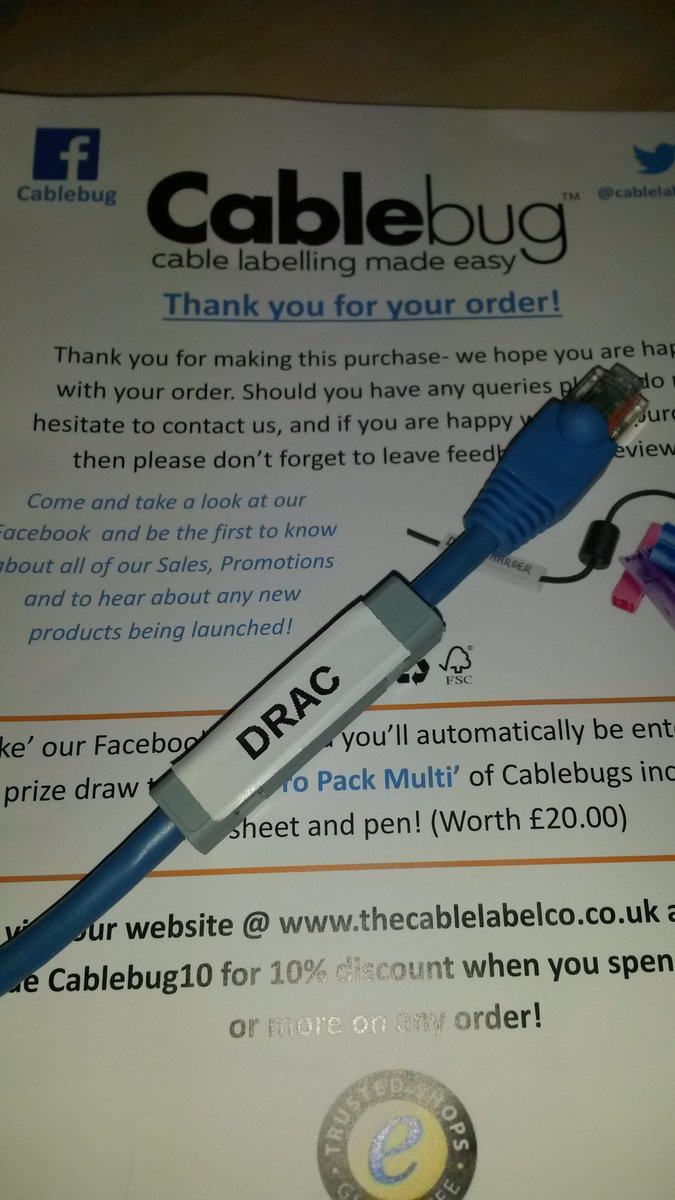 Just got a pack of #cablebugs from <a href="/cablelabelco/">Cable Label Co.</a>. Very nice, someone's tidying racks over Christmas!