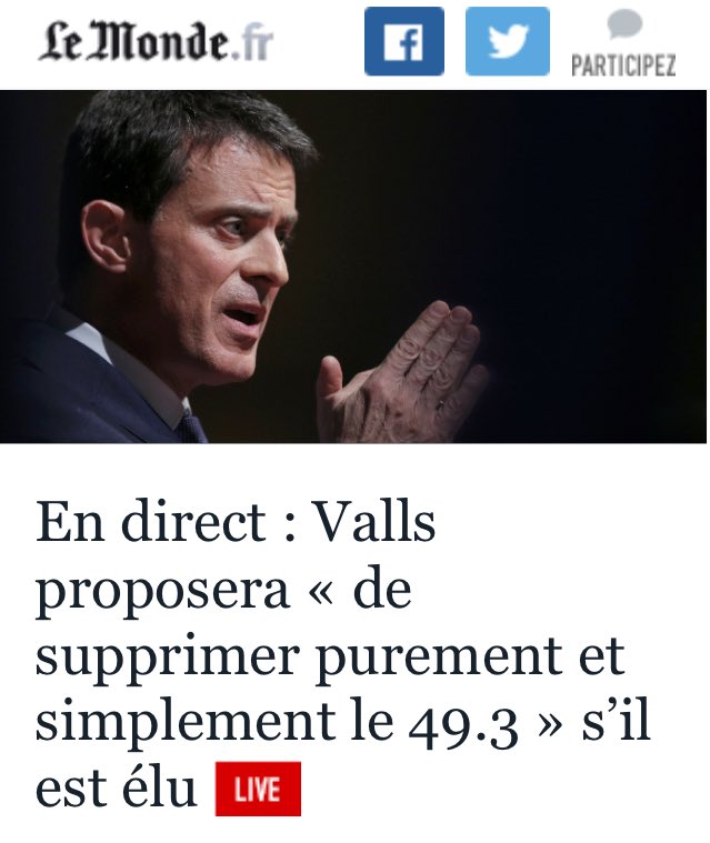 MarionMarechal's tweet photo. Dit le premier ministre qui a utilisé deux fois le 49-3 pour la loi travail et la loi #Macron. Consternant. https://t.co/CvBRnuroRL