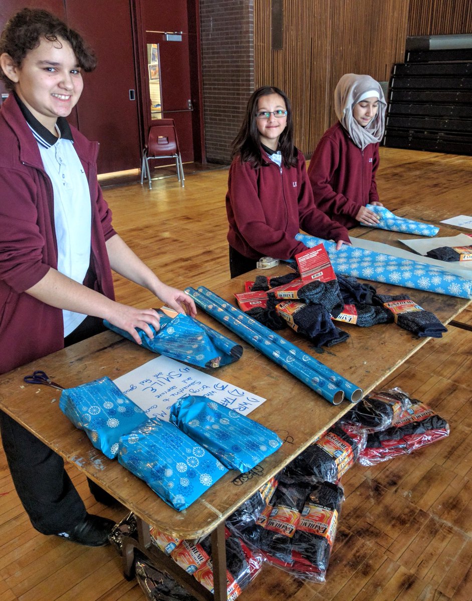 LHA Jr Wrapping Up Spirit of Giving Fri at lunch. Wrap socks, hats, and gloves for the homeless of Montreal <a href="/EnglishMTL/">English Montreal School Board</a> <a href="/lhaemsb/">LaurenHill Academy</a> #scaEMSB