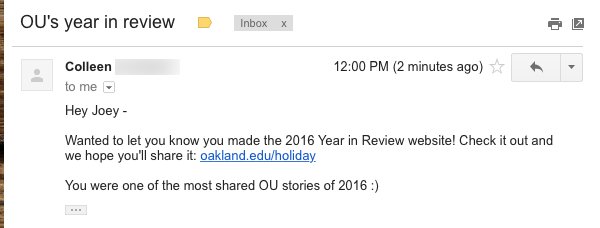 JoeyRadio's tweet photo. Awesome news from @OaklandU! My featured story received so much love from students and alumni. Thank you! https://t.co/HxCJHWESvQ