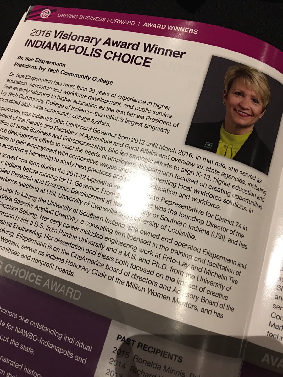 nawboindy's tweet photo. Congrats to @SueEllspermann from @IvyTechCC for winning the Indianapolis Choice award! #drivingbiz #val2016 https://t.co/PcjUEf5Jnj