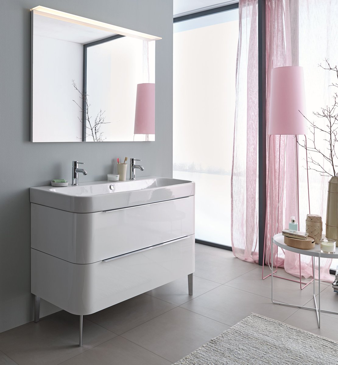 Duravit's tweet photo. Chic and feminine: #HappyD2 and its unique surfaces transform your bathroom into a pleasant and cozy living space. https://t.co/Movd0fN5gD https://t.co/7cZ8diJTEV