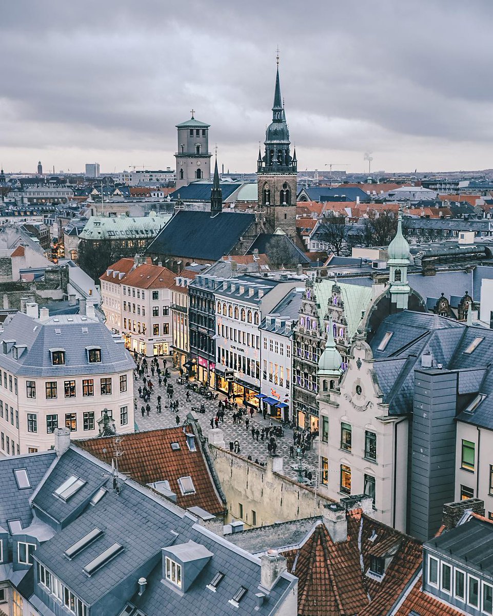 VisitCopenhagen's tweet photo. A little peek at Strøget from the tower of @Nikolajkunsthal #Copenhagen https://t.co/wNAlWyY4eO