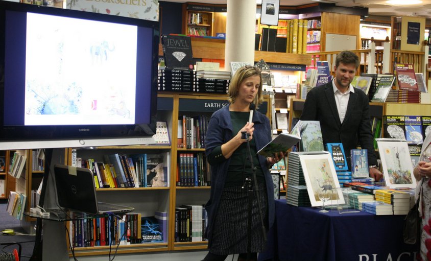 lantanapub's tweet photo. Stories from Cameroon at the #AwispofWisdom launch @blackwelloxford last night. @SarahLean1 reads about hornbills &amp; monkeys. https://t.co/y1rbU7E0sO