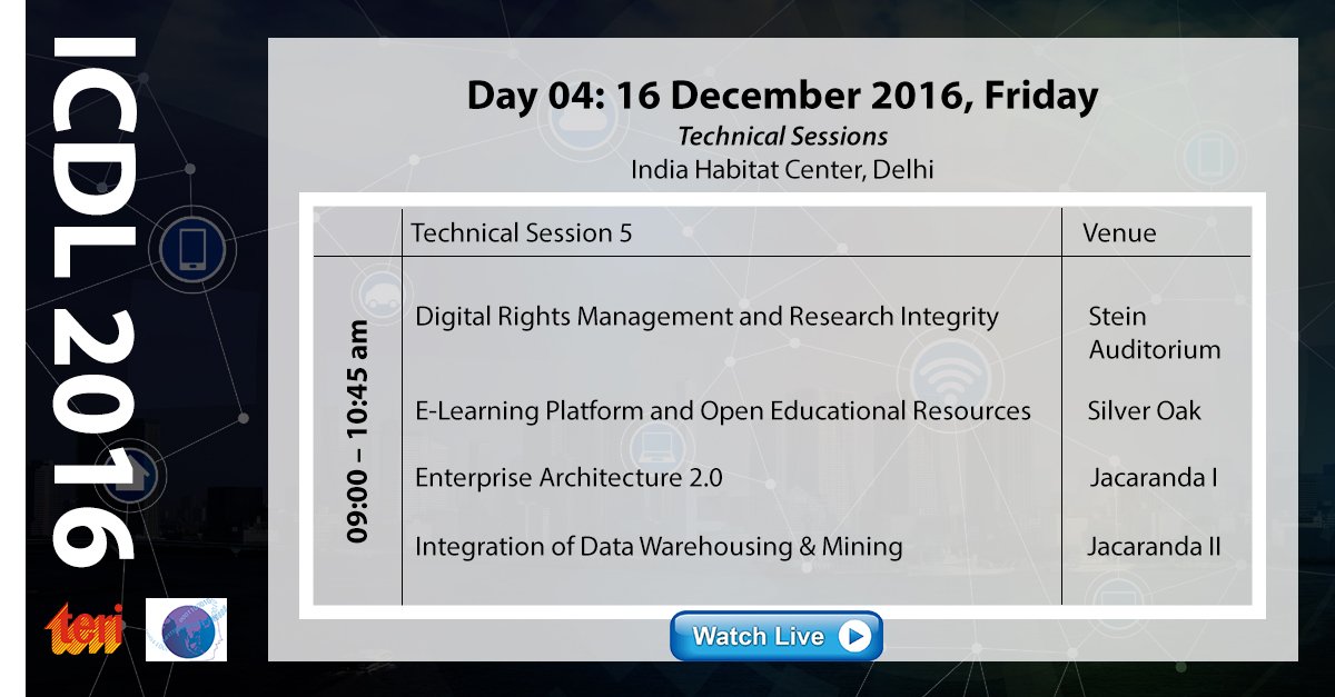teriin's tweet photo. Final day at #ICDL2016 begins with #technical session. Join the #live #webcast https://t.co/F22EBiol1p #SmartFuture @DEFindia https://t.co/fl2iCpVNZS