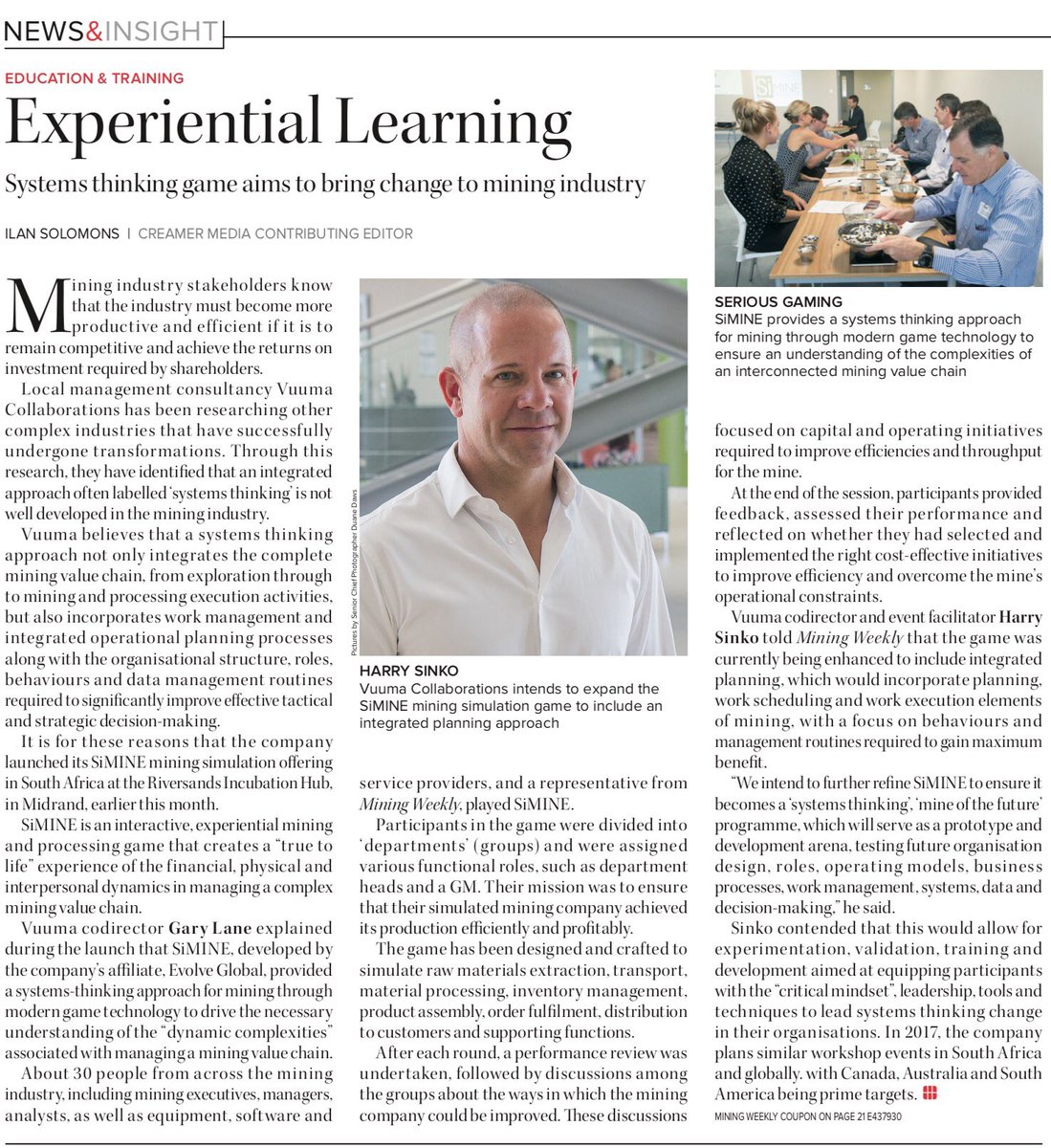 garyrlane's tweet photo. Experiential Learning launched to transform mining industry @SiMINETEC @Vuuma_ @MiningWeekly @sollyi #Mining4Future @HarrySinko1 @Gargi_Geo https://t.co/el1ksN8043