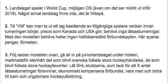 henrikleman's tweet photo. Så skulle vi kunna slippa hockeyns låtsasturneringar.
*”Road to JVM" på SVT.
*SHL-klubbarna kompenserar.
https://t.co/Ke3nxkiJlt
#twittpuck https://t.co/0nMUrqFFYP