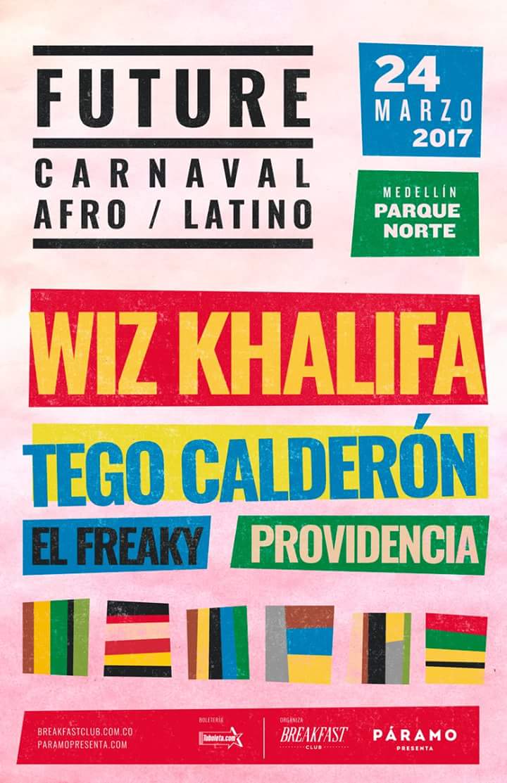 colconciertos's tweet photo. #CONFIRMADO: Llega el "Future-Carnaval Afro/Latino", con @wizkhalifa y más. Será el 24/Mar en el @ParqueNorte_MED. Boletas en @TuBoletaNews. https://t.co/ybh3Fp2SpA