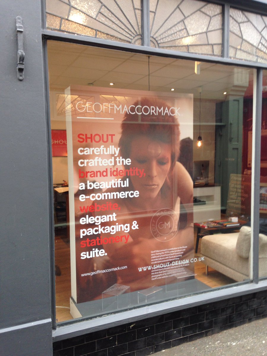 Our new window display featuring our work with Geoff MacCormack! #customerexperience #DavidBowie #branding