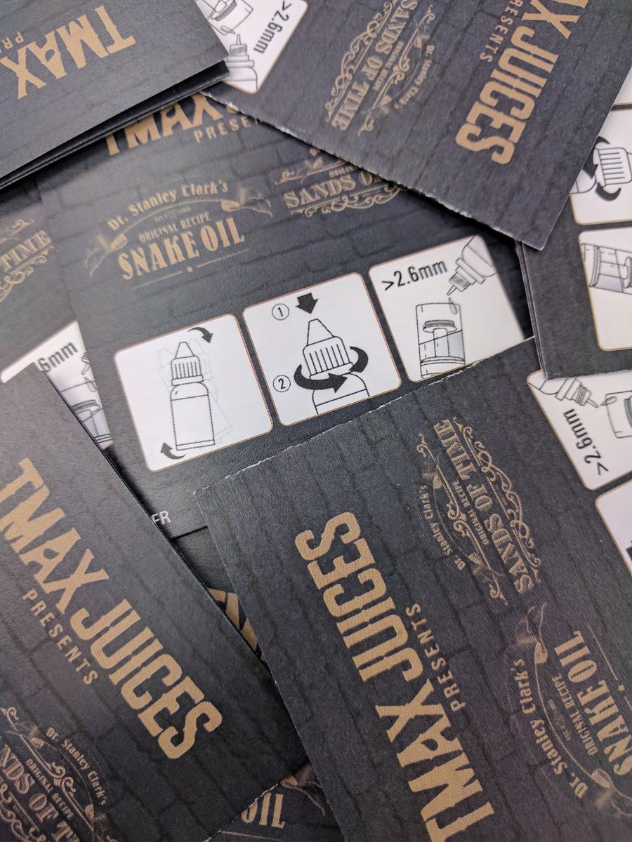 Our new TPD box leaflets are Included in every order of Snake Oil or Sands of Time 🤓 #safetyfirst vapers