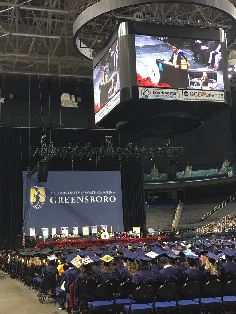UNCG's tweet photo. Chancellor Gilliam welcomes graduates and families. "It's a great day to be a Spartan." #uncggrad https://t.co/UlQ2stg4QL