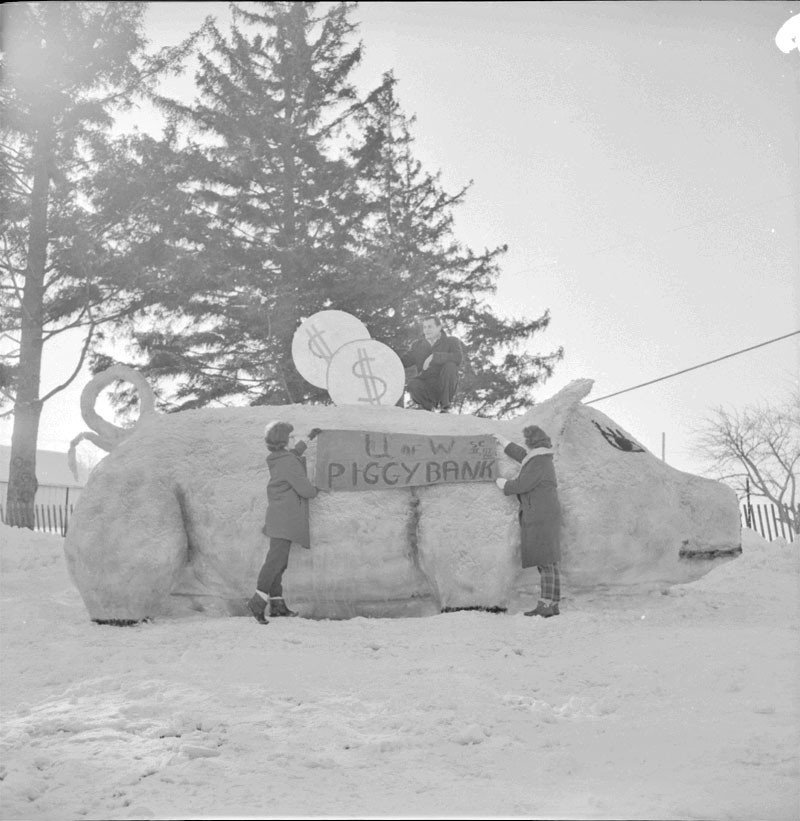 UWaterlooPres's tweet photo. Well... we definitely have enough snow to make this happen again. #TBT to the winning snow sculptures in 1963's winter carnival. #UWSCA https://t.co/D3LJp9NDGW