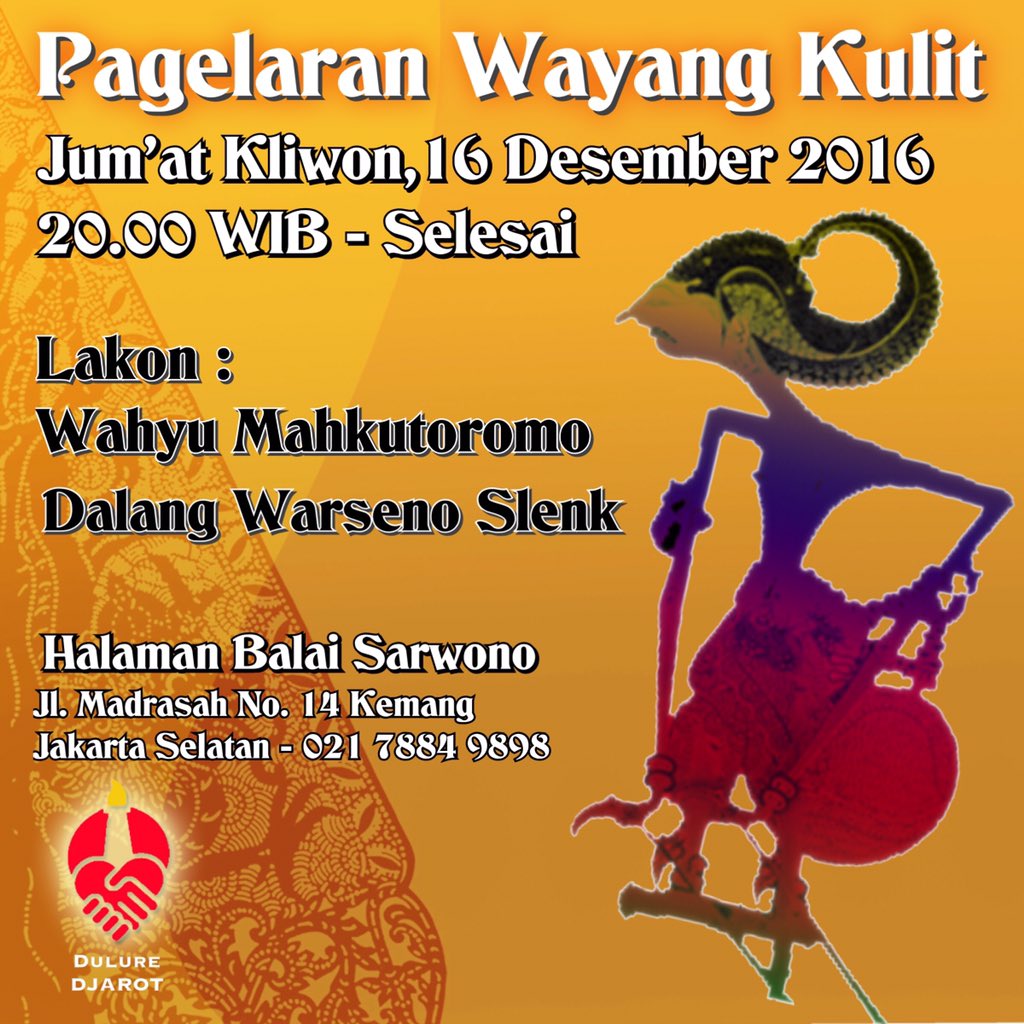 Agendakan besok malam menjelang weekend kalian, datang ke Pagelaran Wayang Kulit, GRATISS! Terus lestarikan sikap mencintai budaya sendiri!