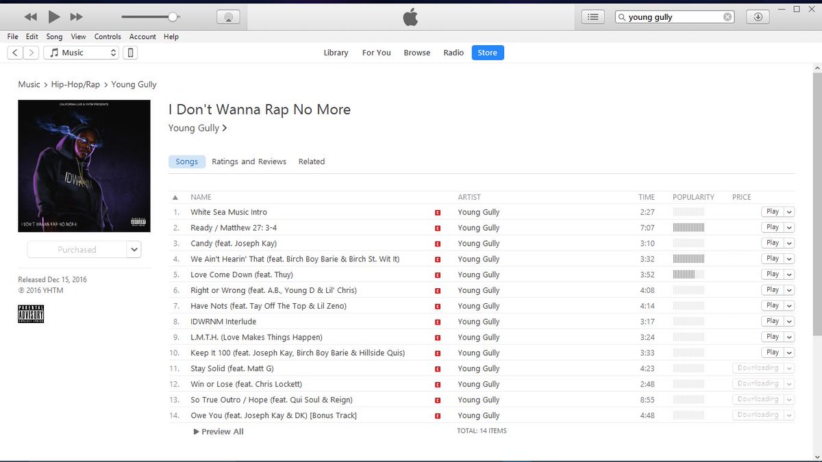 Joharey21's tweet image. @YoungGully what's up bro!! First day purchase like always family!!. Anytime you drop music it is automatic for me to BUY it!!. #YHTM