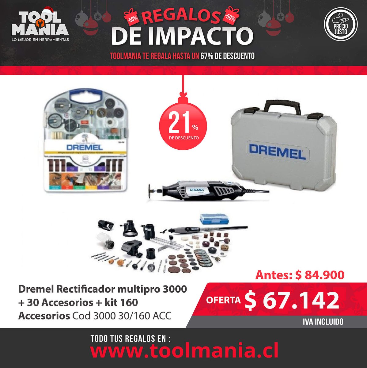 ToolmaniaChile's tweet image. Dremel Rectificador multipro 3000 + 30 Accesorios + kit 160 Accesorios.
Comprar Aquí ▶ goo.gl/ZWQq66 
#Toolmania #comprasentado