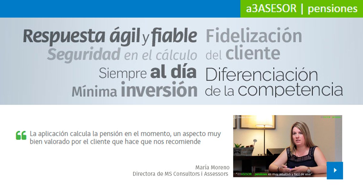 WKa3Software's tweet photo. Haz crecer tu negocio asesorando en pensiones con a3ASESOR | pensiones. Nos cuenta su experiencia @MS_Consultors
→ https://t.co/sjlsQfUkwW https://t.co/QaiDW8nzXQ