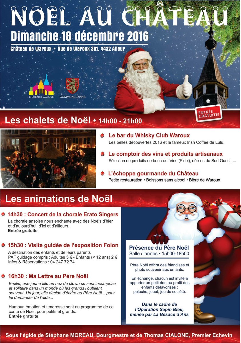BourgmestreAns's tweet photo. Noël au Château, c’est ce dimanche 18 décembre, de 14 à 21 h, à #Waroux #Ans https://t.co/BrDUs0yDp4
