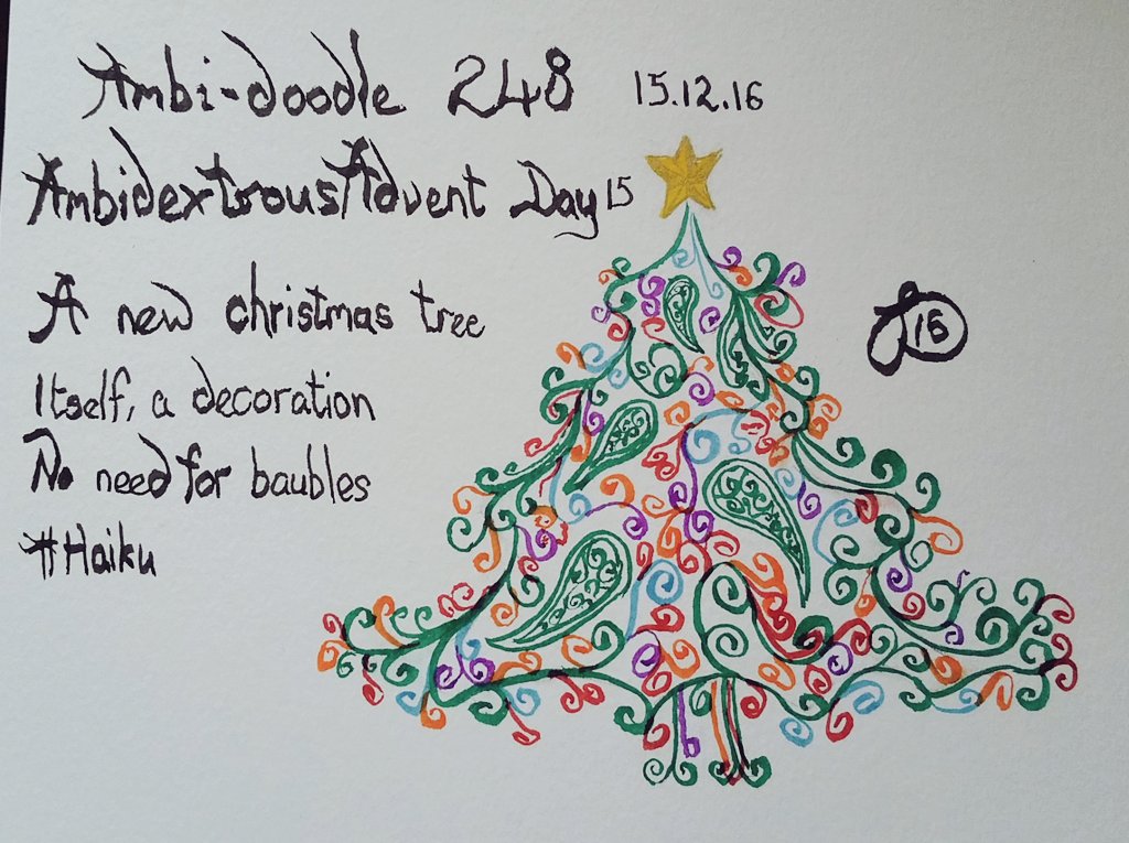 neonblaze72's tweet photo. #ambidexterityrulesok #ambidextrousadvent day#15 @PaigntonPoet @TheLuckyHand #switchdrawer #christmasart #illo_advent #festiveart #xmastree https://t.co/exoBtqzdWv