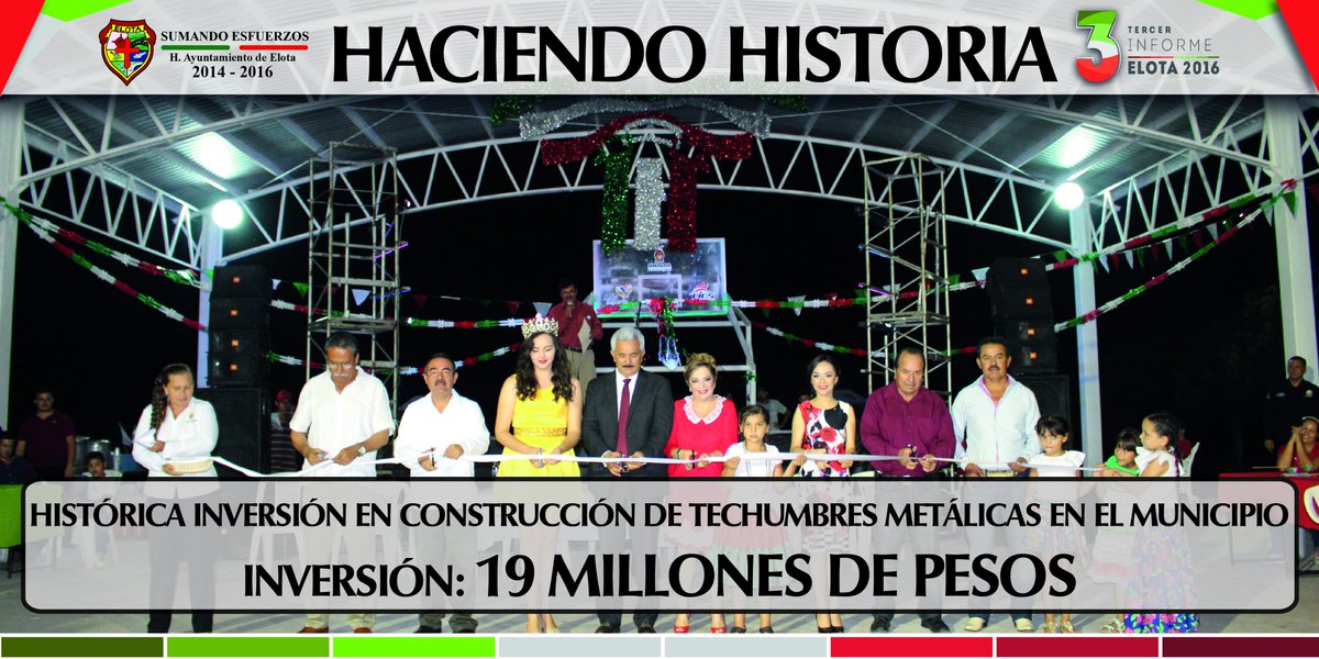 AElota's tweet photo. Histórica inversión de 19 millones de pesos en construcción de techumbres metálicas en el municipio.
#ElotaSumandoEsfuerzos https://t.co/TN2emz0LHT