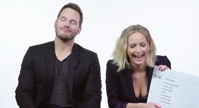 KATNlSSLAWRENCE's tweet photo. one of the webs most searched questions was "is Chris Pratt dead" and Jen was dying of laughter https://t.co/ETaniFeypM