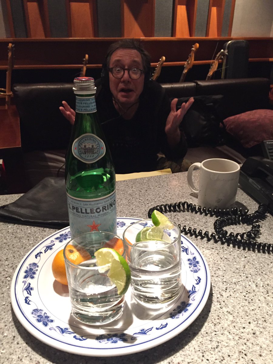 The maestro #JohnZorn himself baffled by the beautifully prepared water and lime trey provided by our Swiss #EastSideSound intern Jennifer
