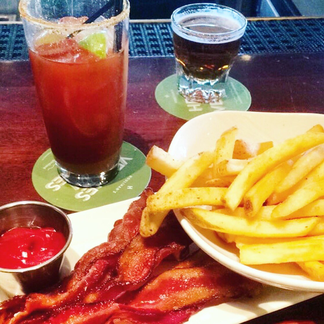 Binge baby binge. I will repent in January. #bingeeating #binging #bacon #fries #bloodymary #snit #beerback #brunch #brunching #breakfast