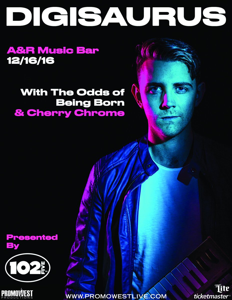 promowestlive's tweet image. TOMORROW / @Digisaurusmusic at @AnRMusicBar w/ @oddsofbeingborn +MORE - Presented by @CD1025FM! Tix: bit.ly/2hps2Wc