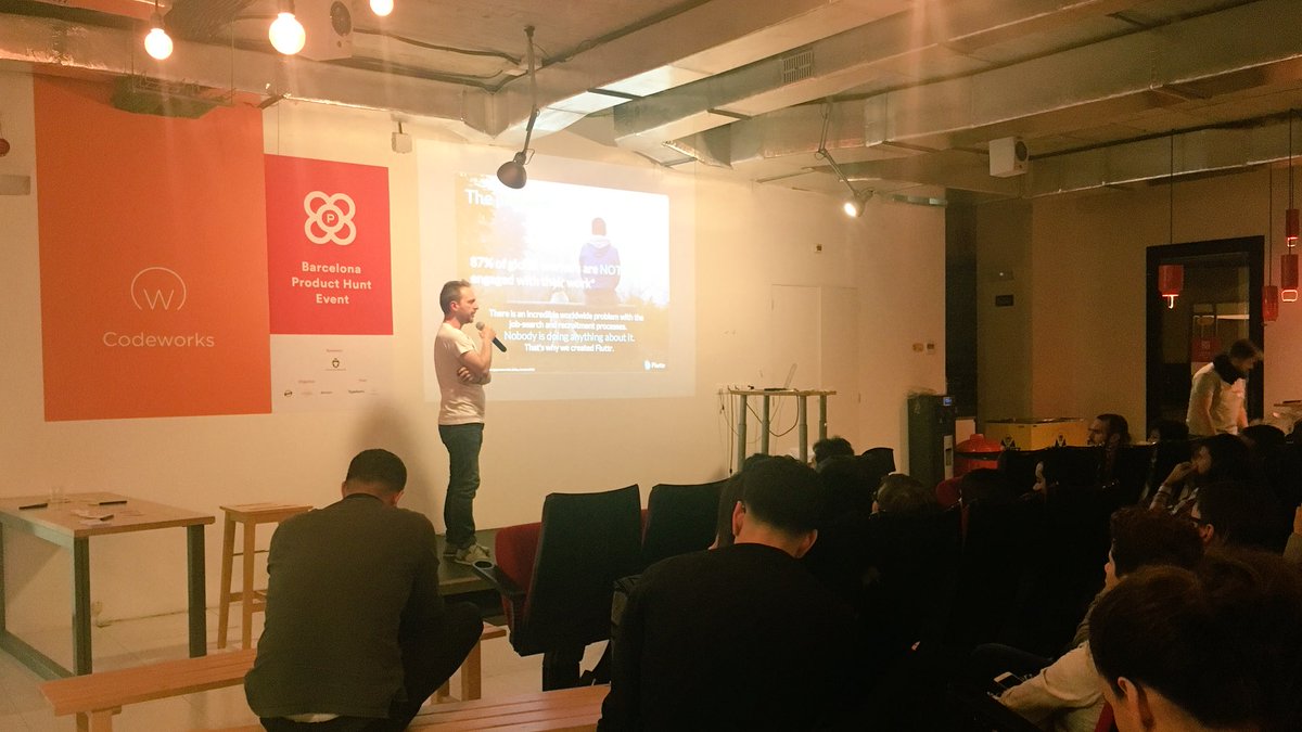 codeworks's tweet image. .@FluttrSocial at @BcnProductHunt talks about #socialnetworking! #codeworksbcn #barcelona