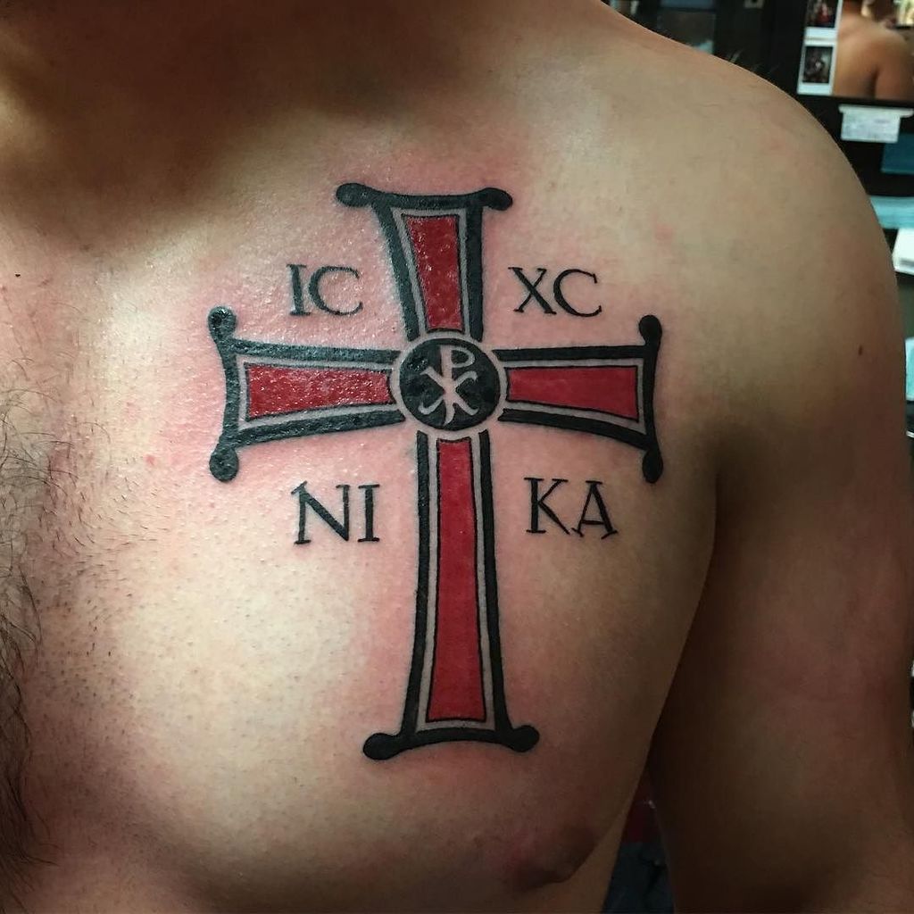 shoulder blade cross tattoos for men