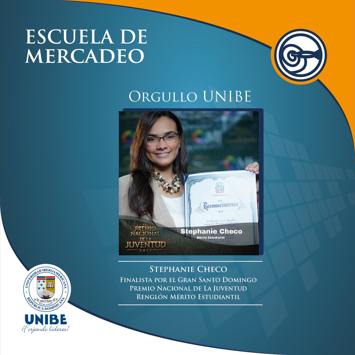 unibeenlinea's tweet image. Muchísimas felicidades a Stephanie Checo, quien fue elegida como finalista para el Premio Nacional de la Juventud. #OrgulloUNIBE