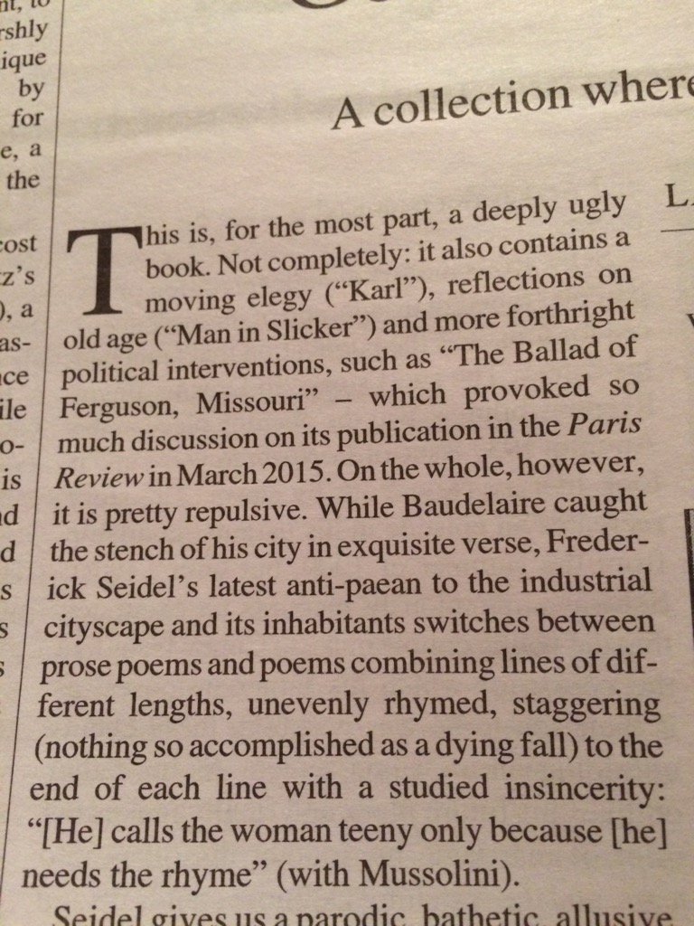 nemoloris's tweet image. Only catching now with this TLS review of Frederick Seidel's 'pretty repulsive' new book.