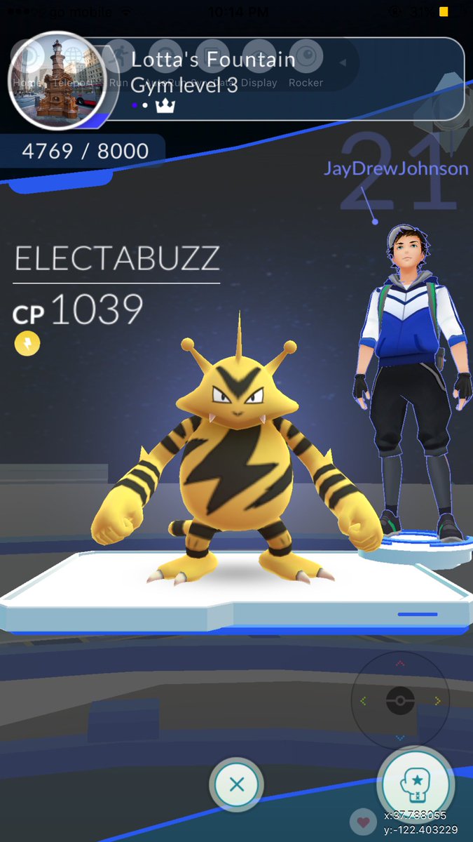 Addict4Pokemon's tweet image. GOT 2 Pokémon at once is a gym. 💪🏼 #PokemonGO #Level21 #exeggutor #electabuzz #pokemongym #battles