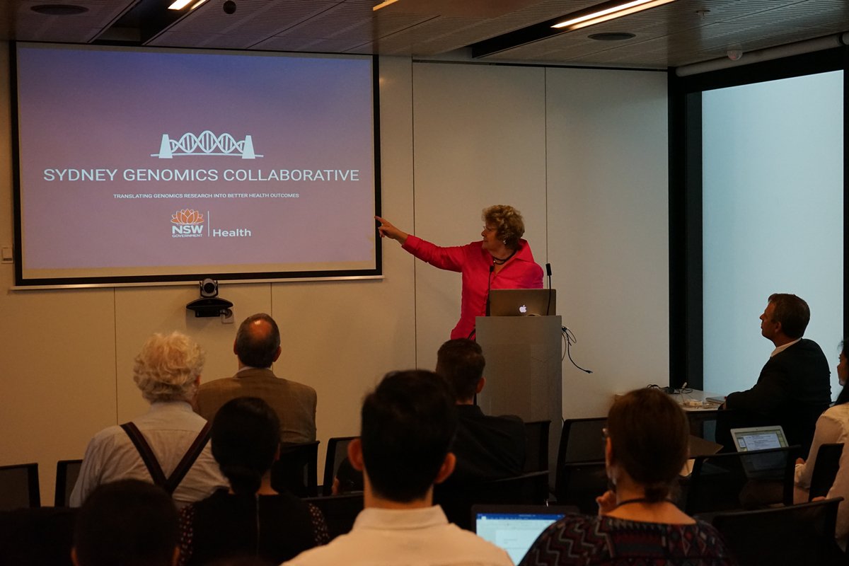 GarvanInstitute's tweet image. Min Skinner announces the launch of #MGRB: 1200 genomes of healthy older Aussies now avail to researchers @NSWHealth bit.ly/2hziRTy