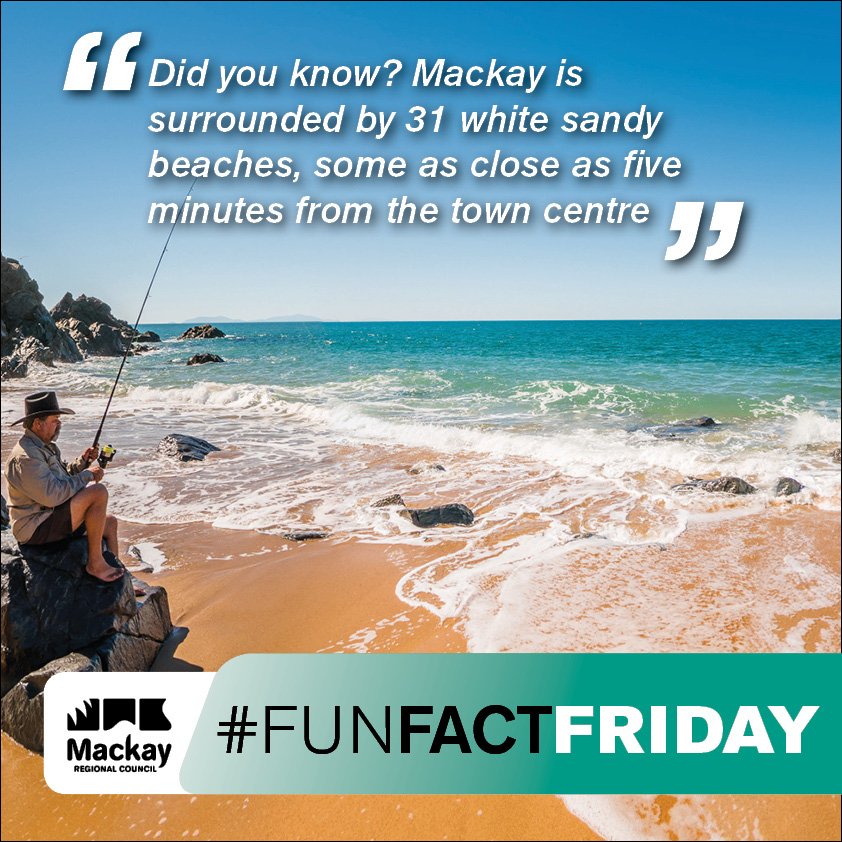 #FunFactFriday Summer is here! Did you know? Mackay is surrounded by 31 white sandy  beaches, some as close as five minutes from the town.