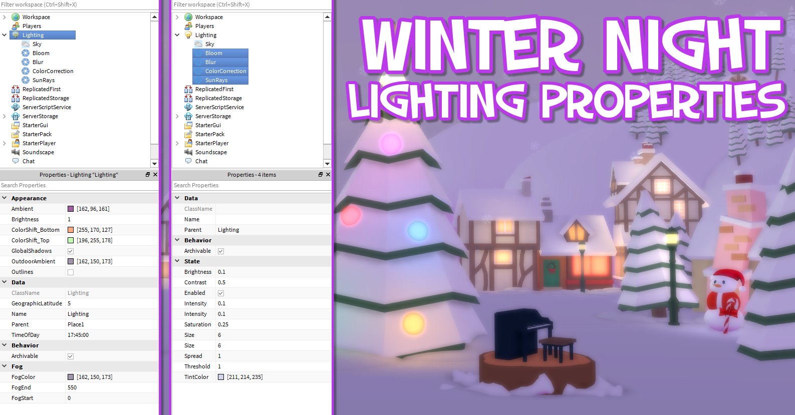 Holidaypwner On Twitter Roblox Winter Day Night Lighting Properties Enjoy Robloxdev - get classname of lighting roblox
