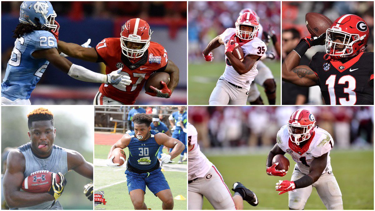 RadiNabulsi's tweet photo. A peek into the  #UGA running back room next year:
Nick Chubb
Sony Michel
Brian Herrien
Elijah Holyfield
D'Andre Swift
Toneil Carter https://t.co/WLLac9fzv2