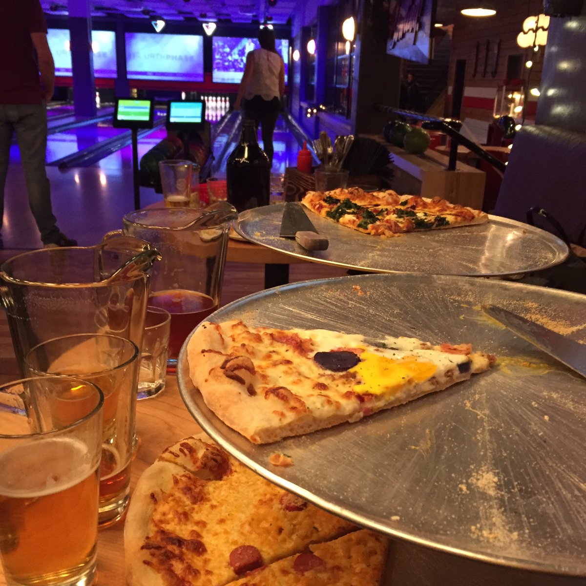 Beer, bowling, pizza... work is good #HighRollers #mybanff